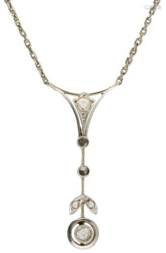 Art Deco collier met hanger witgoud, diamant - 14 kt.6 Roos geslepen diamanten (1x doorsnede ca. 3