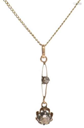Geelgouden collier met rosegouden hanger, diamant - 14 kt.2 Roos geslepen diamanten (1x doorsnede