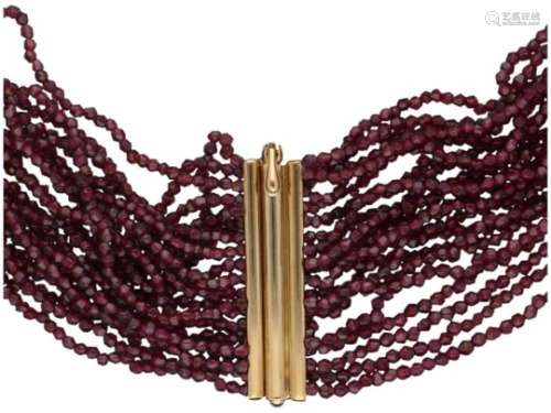 Rajola kralen collier geelgoud, rhodoliet granaat - 18 kt.Is een setje met armband (4082). L: 46 cm.