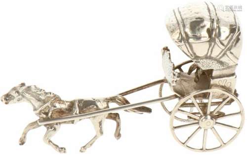 Miniatuur paard en wagen zilver.Gegoten model met fraaie details. Nederland, Rotterdam, C. A. Stout,