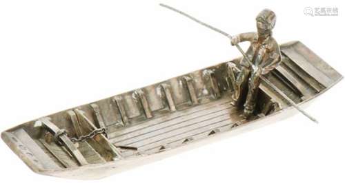 Miniatuur boot zilver.Platbodem akkerschuit. Nederland, 1994, Keurtekens: leeuw, minerva, onleesbaar