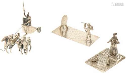 (4) delig lot miniaturen zilver.W.o. eenden voeren, romeinse 4 span en boogschutter. Nederland,