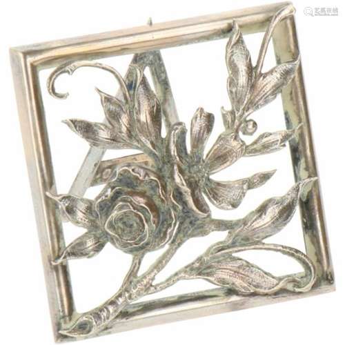 Miniatuur bloemen frame zilver.Bloemtak opgesoldeerd op frame. Nederland, Utrecht, Begeer, 20e eeuw,