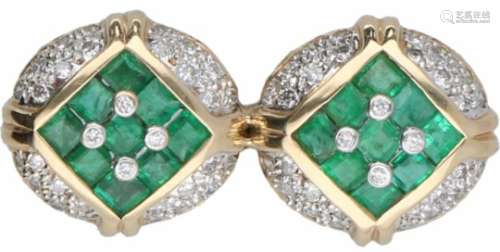 Hanger geelgoud, ca. 0.64 ct. diamant en smaragd - 14 kt.64 Briljant geslepen diamanten (ca. 0.01