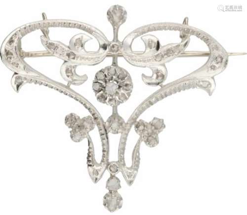 Art Nouveau broche/hanger goud/zilver, diamant - 14 kt. en 925/1000.41 Roos geslepen diamanten (4x
