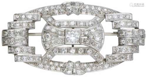 Art Deco broche witgoud met platinum verguld, ca. 2.45 ct. diamant - BWG 10 kt.3 Briljant geslepen