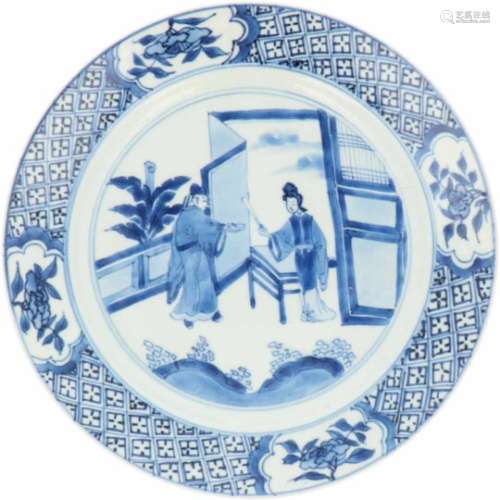 Een porseleinen bord met decor van een Lingzhi en een wijsgeer, gemerkt Chenghua. China, Kangxi.