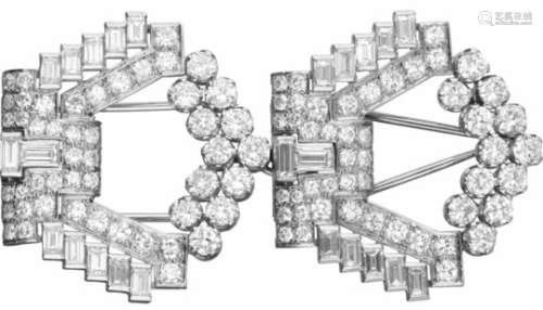 Art Deco broche witgoud met platinum verguld, ca. 8.00 ct. diamant - BWG96 Briljant geslepen
