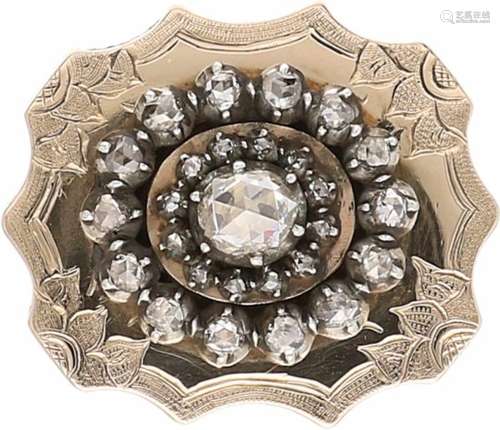 Vintage broche geelgoud, ca. 0.94 ct. diamant - BWG 10 kt.Sierlijk bewerkt. 27 Roos geslepen