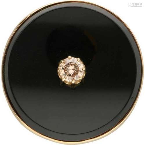 Broche geelgoud, ca. 1.00 ct. diamant en onyx - 14 kt.1 Briljant geslepen diamant (ca. 1.00 ct.).