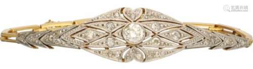 Art Deco armband geelgoud, ca. 0.85 ct. diamant - 18 kt.Met veiligheidsachtje en