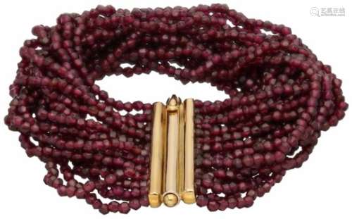 Rajola kralen armband geelgoud, rhodoliet granaat - 18 kt.Is een setje met collier (3915). L: 19,5