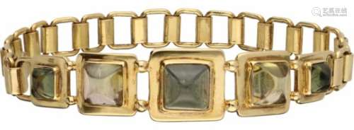 Armband geelgoud, kwarts - 18 kt.L: 16,5 cm. Gewicht: 18,2 gram.Bracelet yellow gold, quartz - 18