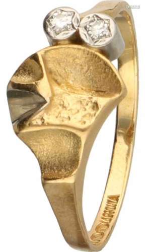 Lapponia design ring bicolor goud, ca. 0.04 ct. diamant - 14 kt.Designer Björn Weckström. 2 Single