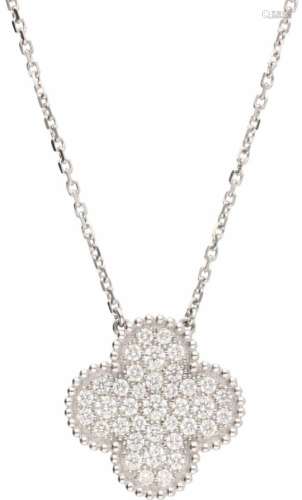 Van Cleef & Arpels collier met Magic Alhambra hanger witgoud, ca. 0.88 ct. diamant - 18 kt.