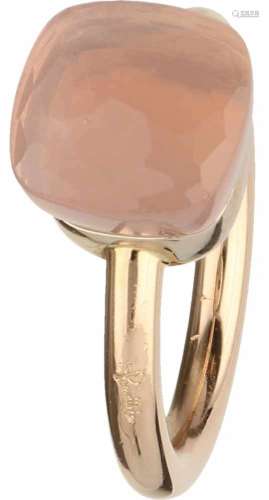 Pomellato Nudo solitair ring rosegoud, rozenkwarts - 18 kt.Gefacetteerde rozenkwarts ca. 10 x 10 mm.