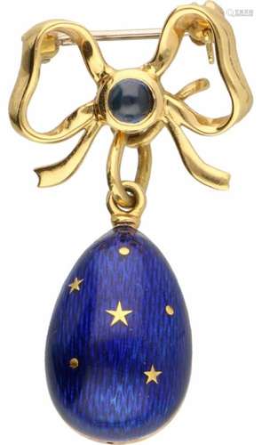 Fabergé by Victor Mayer hanger/broche geelgoud, saffier en blauwe emaille met geelgouden details -