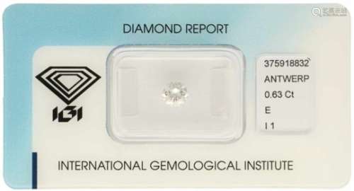 IGI Rond Briljant geslepen diamant 0.63 ct.Kleur: E, Zuiverheid: P1, Cut: Very Good, Polish: