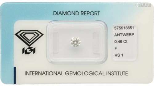 IGI Rond Briljant geslepen diamant 0.46 ct.Kleur: F, Zuiverheid: VS1, Cut: Very Good, Polish: Very