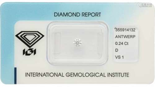 IGI Rond Briljant geslepen diamant 0.24 ct.Kleur: D, Zuiverheid: VS1, Cut: Very Good, Polish: Very