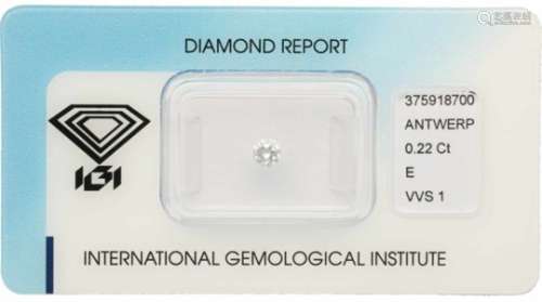 IGI Rond Briljant geslepen diamant 0.22 ct.Kleur: E, Zuiverheid: VVS1, Cut: Very Good, Polish: