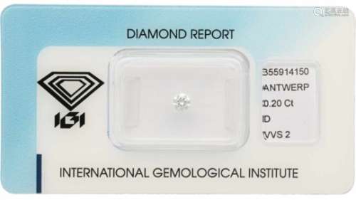 IGI Rond Briljant geslepen diamant 0.20 ct.Kleur: D, Zuiverheid: VVS2, Cut: Excellent, Polish: