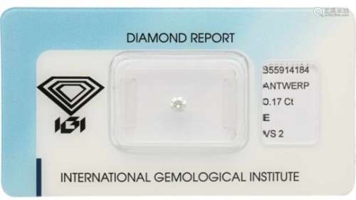 IGI Rond Briljant geslepen diamant 0.17 ct.Kleur: E, Zuiverheid: VS2, Cut: Very Good, Polish: Very