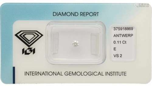 IGI Rond Briljant geslepen diamant 0.11 ct.Kleur: E, Zuiverheid: VS2, Cut: Very Good, Polish: Very