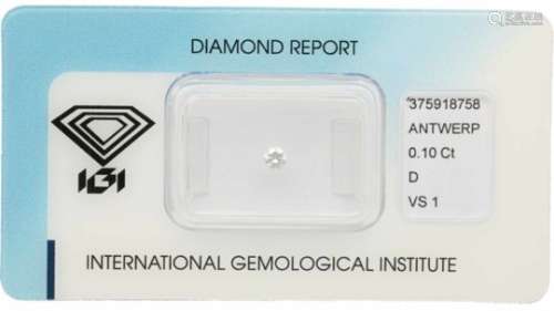 IGI Rond Briljant geslepen diamant 0.10 ct.Kleur: D, Zuiverheid: VS1, Cut: Good, Polish: Very