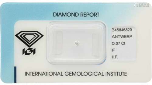 IGI Rond Briljant geslepen diamant 0.07 ct.Kleur: F, Zuiverheid: IF, Cut: Very Good, Polish: Very