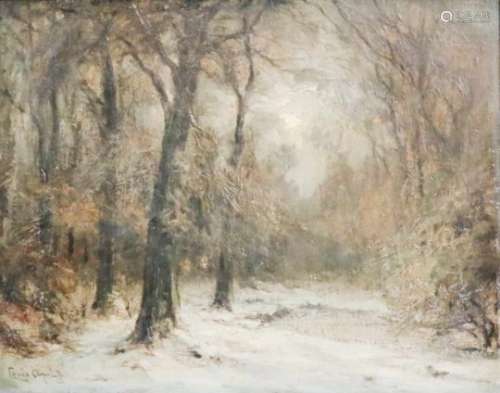 L.F.H. Apol (Den Haag 1850 - 1936). Winter in het Haagse Bos. Olieverf op doek. Gesigneerd