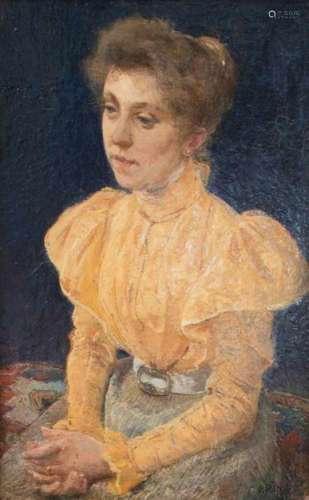 Paul Rink (Veghel 1861 - 1903 Edam).Portret van mw. Freule Boellaard. Olieverf op paneel. Gesigneerd