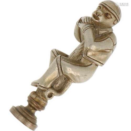 Stempel brons.Het handvat in de vorm van een aap met kledij. Engeland, ca. 1900, 8,2 cm, 375/1000.