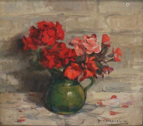 Marie Slager - van Gilse (Baarle Hertog, Be. 1891 - Turnhout, Be. 1961).Stilleven van bloemen in een