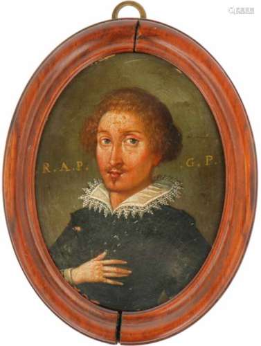 Engelse School, 17de eeuw. Portret van een jongeman. Olieverf op koper. Geannoteerd R.A.P.G.P.