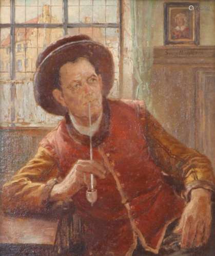 Georg Mühlberg (Neurenberg 1863 - 1925 München).Portret van een man in een 17de-eeuws interieur.