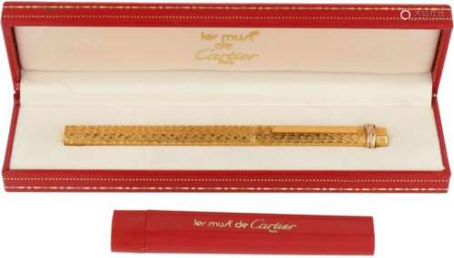 Cartier balpen BWG.Goud verguld reliefgegraveerd model met tricolor vlechtband met originele etui en