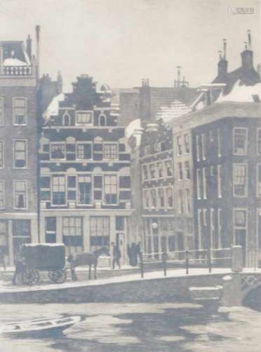 Willem Witsen (1860-1923).Stadsgezicht Amsterdam in winter. Ets en aquatint. Gesigneerd in potlood