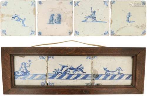 Een lot Delftse tegels, 18e/19e eeuw.A lot of Delft tiles, 18th/19th century.