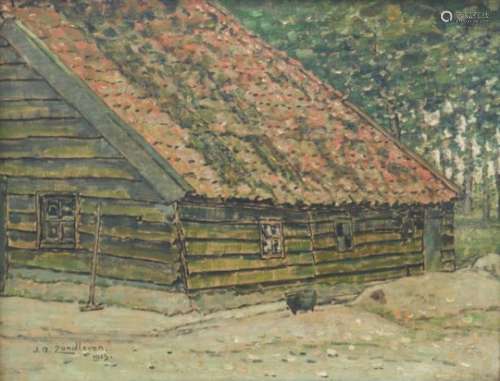 J.A. Zandleven (1868-1923).Een schuurdak. Olieverf op doek. Gesigneerd en geannoteerd 