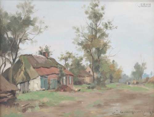 Adrianus Johannes Groenewegen (1874-1963).Een boerderij in een landschap. Olieverf op