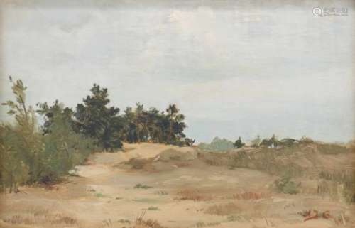 Adrianus Johannes Groenewegen (1874-1963).Een heidelandschapje. Olieverf op schildersboard.