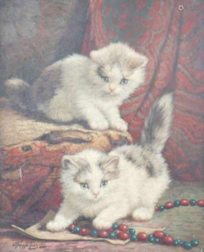 Cornelis Raaphorst (1875-1954).Twee kittens. Olieverf op doek. Gesigneerd linksonder. Afm. 32 x 24