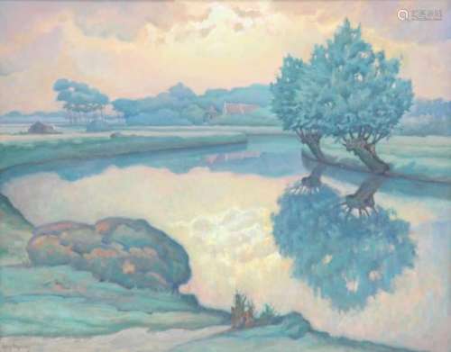 Louis Heymans (1890-1977).Landschap met wilgen aan een rivier. Olieverf op doek. Gesigneerd
