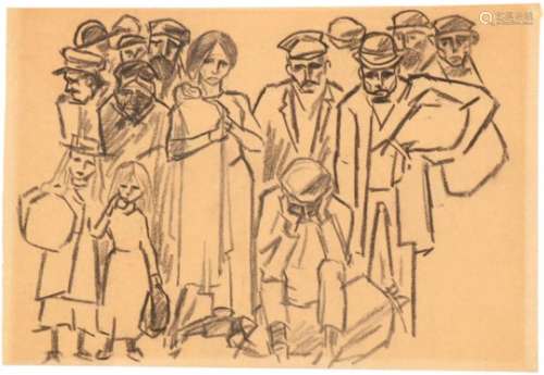 Jan Toorop (1858-1928).Belgische vluchtelingen. Houtskool op papier, te dateren 1914/1915. Niet
