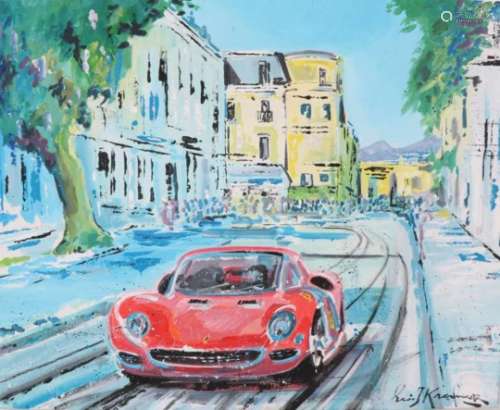 E.J. Kremer (geb. 1963).Ferrari. Acryl op doek. Gesigneerd. Zonder lijst. Afm. 80 x 100 cm.E.J.