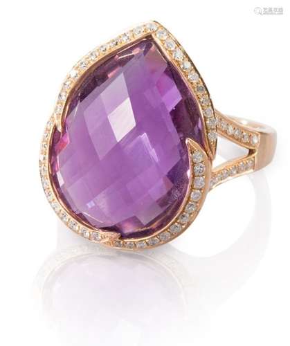 Amethyst- und Brillantring, Gelbgold 