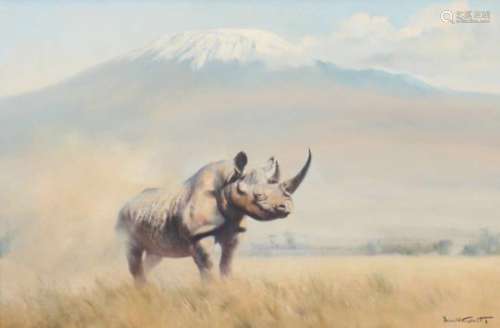 Donald Grant (North Shields, Northumberland, VK 1930 - 2001 ). Een neushoorn voor de Kilimanjaro.