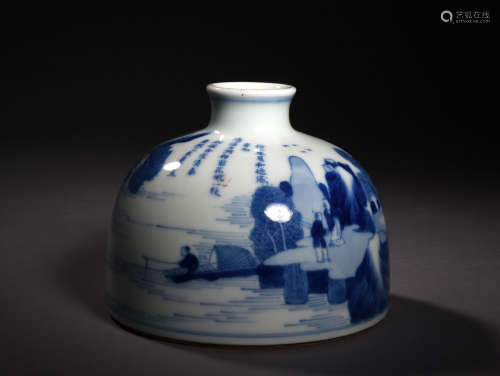 A BLUE AND WHITE LANDSCAPE BEEHIVE, 17TH CENTURY