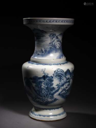 A BLUE AND WHITE FIGURES IN LANDSCAPE VASE, 17TH CENTURY